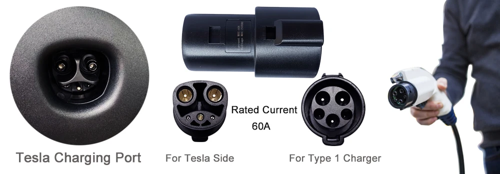 

Khons EVSE Adaptor 16A 32A 60A Electric Vehicle EV Charger SAE J1772 Socket Type 1 To Tesla Connector EV Adapter For Charging