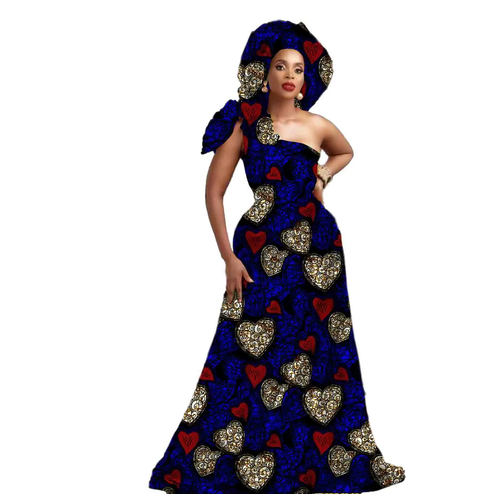 African Dress for Women Ankara Printed Cotton Dress Bazin Rich Dress for Wedding for Party V2125044