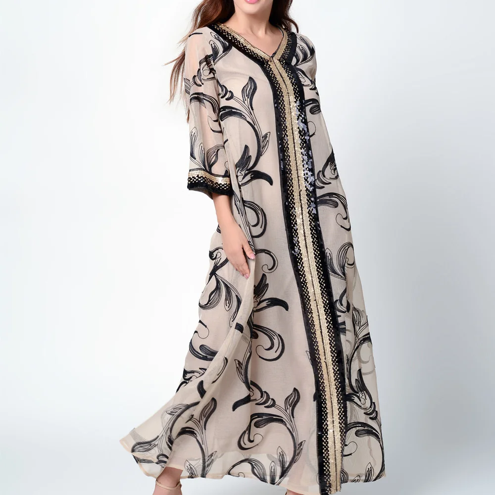 

Арабский блестки мусульманские платья новая мода Абая Хиджаб платье Vestido кардиган кимоно с принтом длинный халат Jalabiya Исламская одежда