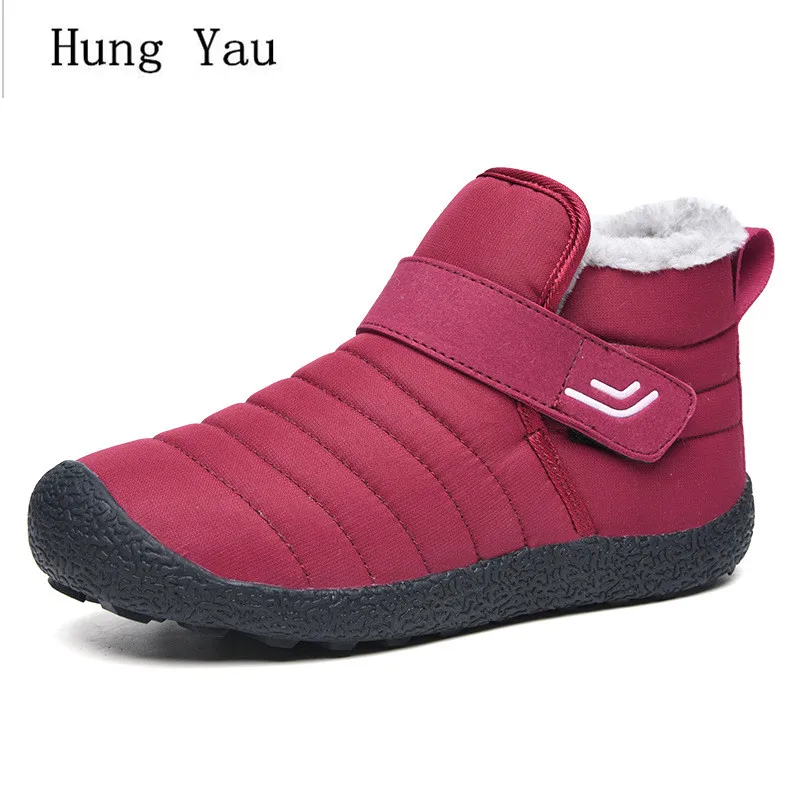 

Winter Snow Boots Ankle Warm Woman Hook & Loop Outdoor Shoes Waterproof Non-slip Sneakers Female Casual Flat Fashion Short Plush