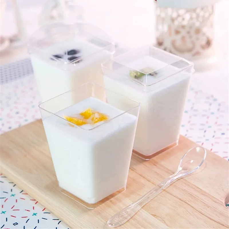 Новинка 150 мл 30 шт. пластиковая чашка квадратная для еды торта десерта кубик