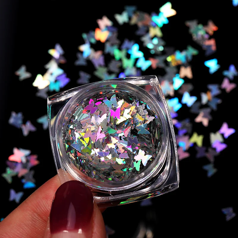 Блеск для ногтей в форме бабочки микро-лазер звезда хлопья 3D серебряные золотые