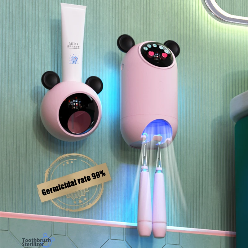 

Children's Intelligence Toothbrush Holder Sterilizer Wall-Mounted Automatic Toothpaste Squeezer Household Bathroom Set
