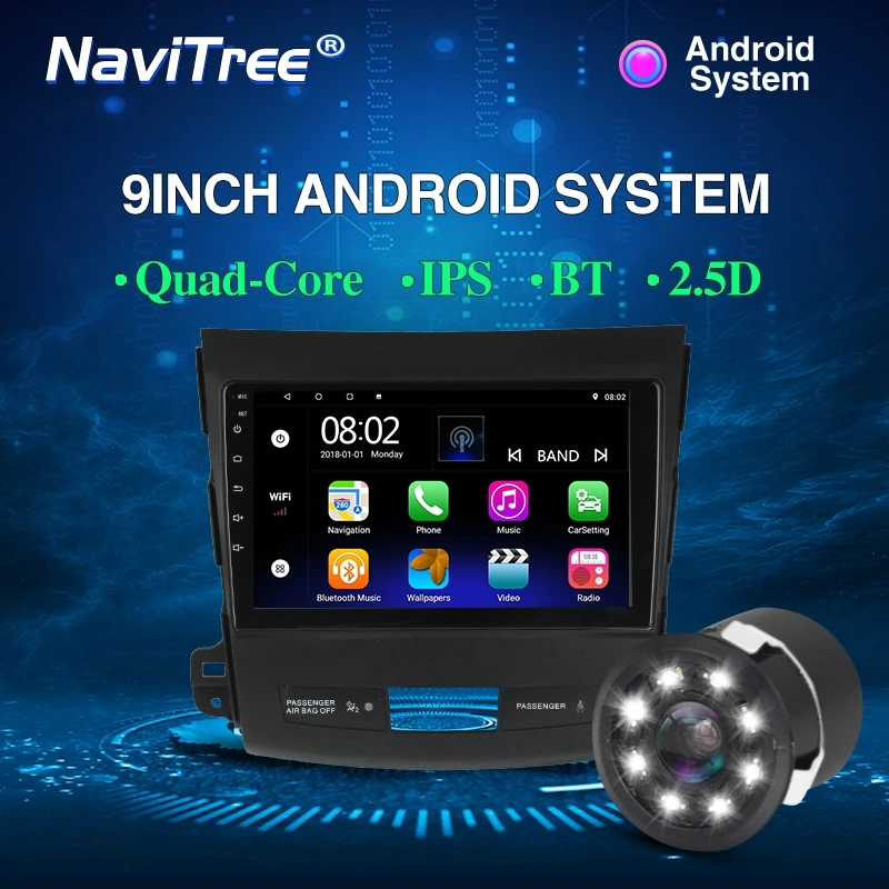NaviTree 9 дюймов ips 1024*600 Android 9,0 автомобильный радио мультимедиа для Mitsubishi Outlander xl 2 2005-2011 bluetooth FM usb заднего вида - Цвет: DVD camera
