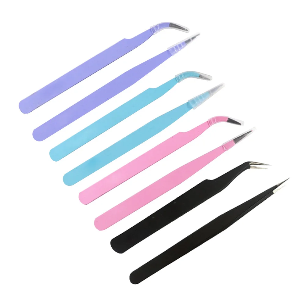 Набор цветных антистатических пинцетов для наращивания ресниц бровей из