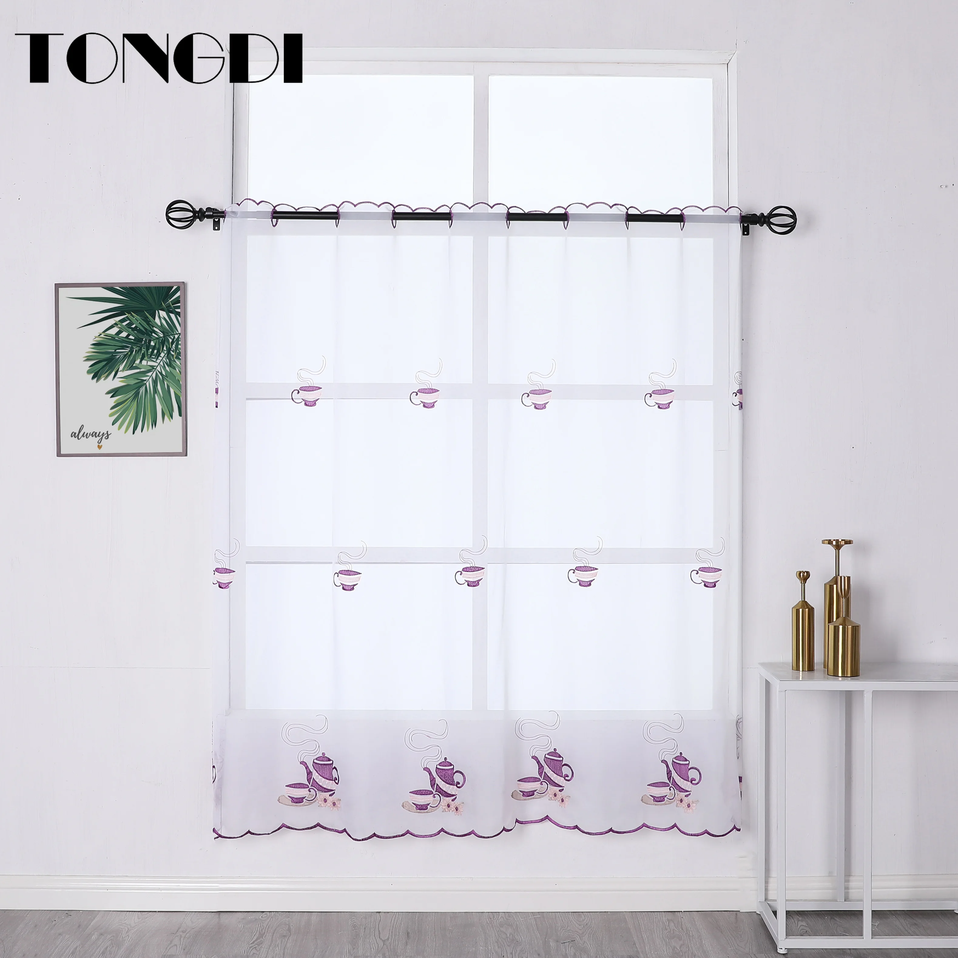 

TONGDI Kitchen Curtain Valance Sheer Tiers Pastoral Fruit Cafe Tulle Beautiful Embroidery For Window Of Kitchen Dining Room
