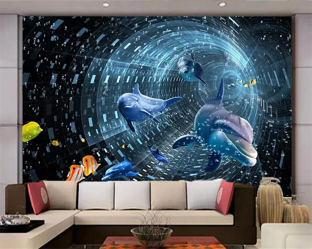 

Drop Shipping Papel De Parede Custom Photo Wallpaper 3d Fresco Sci-Fi Fantasy Dolphin TV Wall Decorative Painting Wallpaper 3d