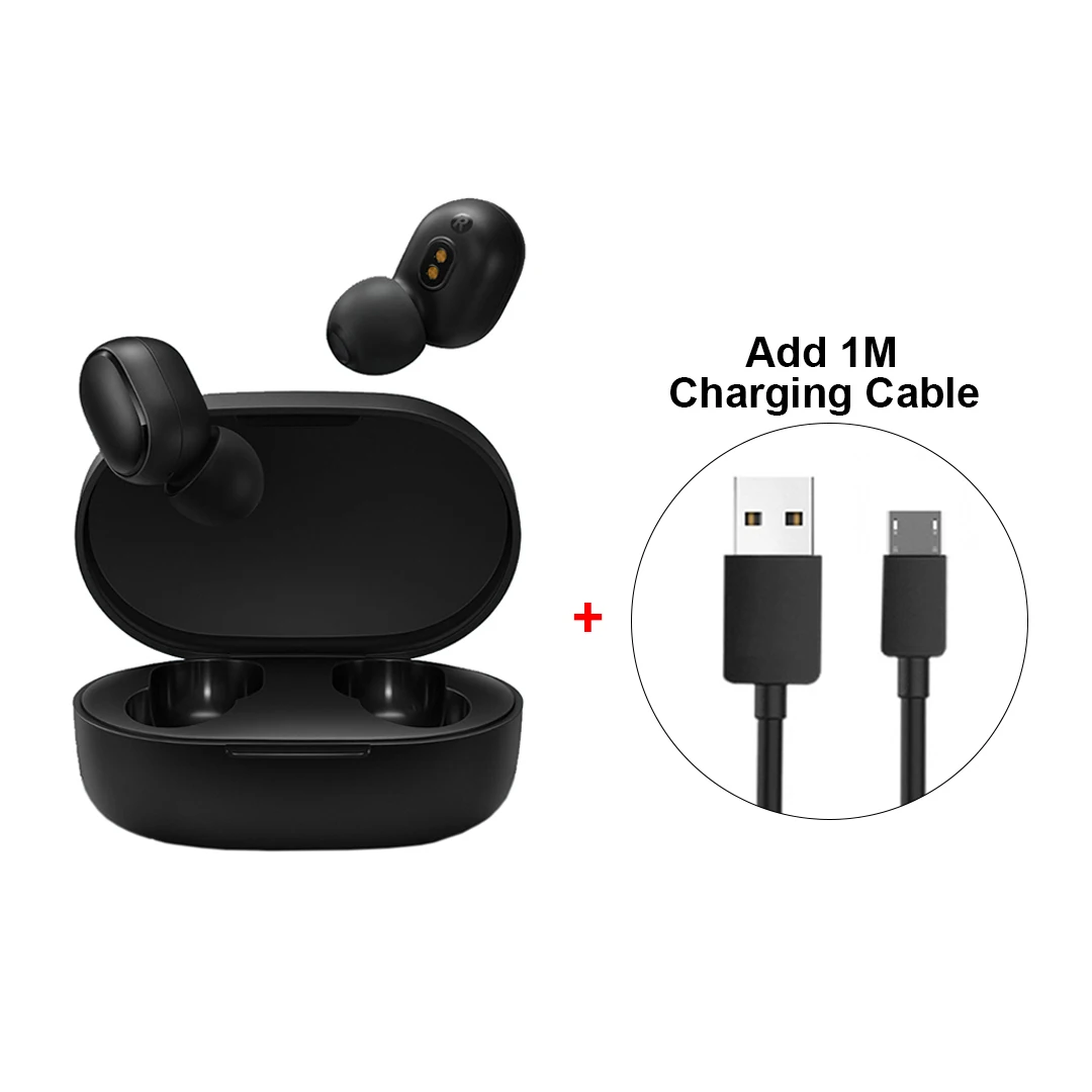 Add Charging Cable Xiaomi Redmi Airdots TWS, Bluetooth 5,0, беспроводные наушники, гарнитура, наушники, голосовое управление, шумоподавление, управление краном - Цвет: Add Charging Cable