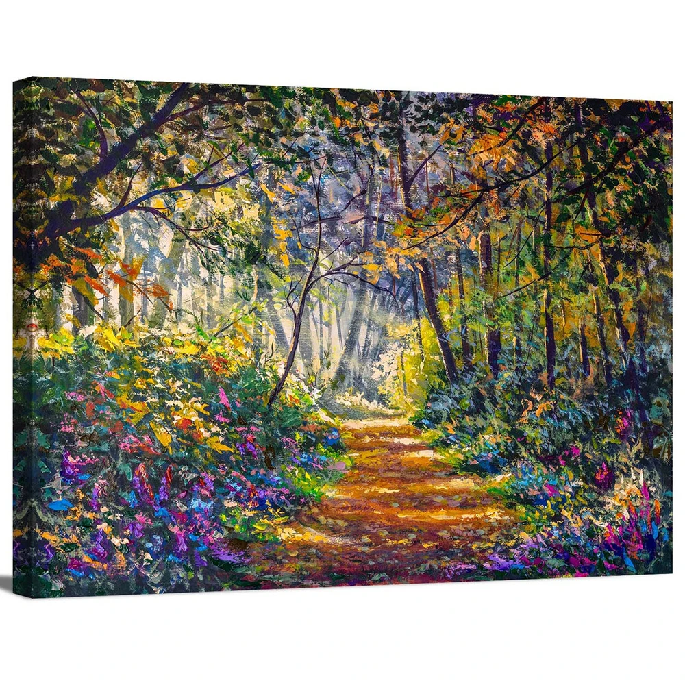 

Home Decor Wall Art Forest Pathway Trees Flowers Poster HD Print Sunrise Nature Landscape Canvas Painting Bedroom Pictures Frame