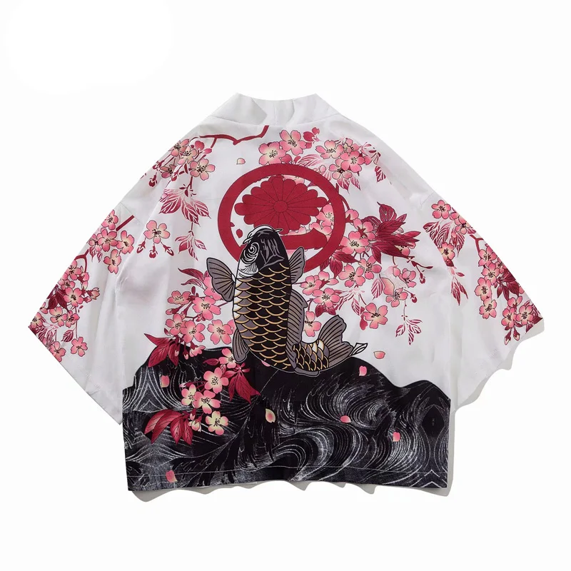 Кимоно мужское с принтом рыбьих журавлей рубашка в японском стиле кои открытый