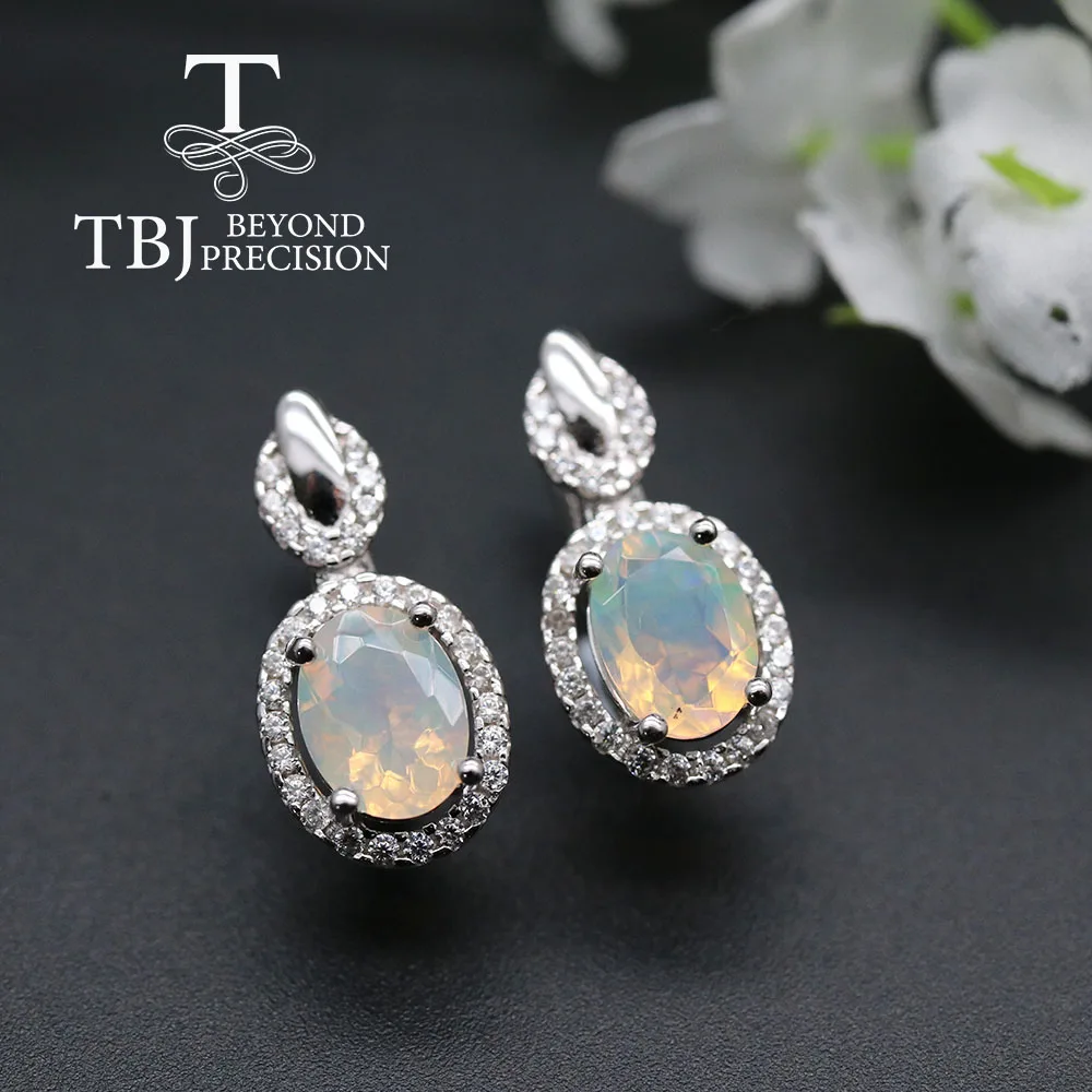 Белый Высокое качество опал застежка серьги, овальная огранка 6*8 мм 1.7ct натуральный драгоценный камень серебро 925 пробы розовый цвет ювелирные изделия tbj продвижение - Цвет камня: Белый