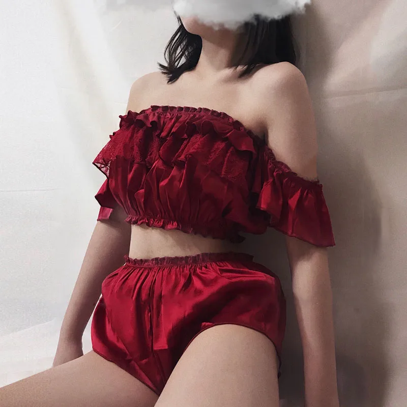 

Pajamas for Women Lace Thin Spaghetti Strap Tube Top and Shorts Lingerie Set Large Size Loose Off-Shoulder Summer Home Wear