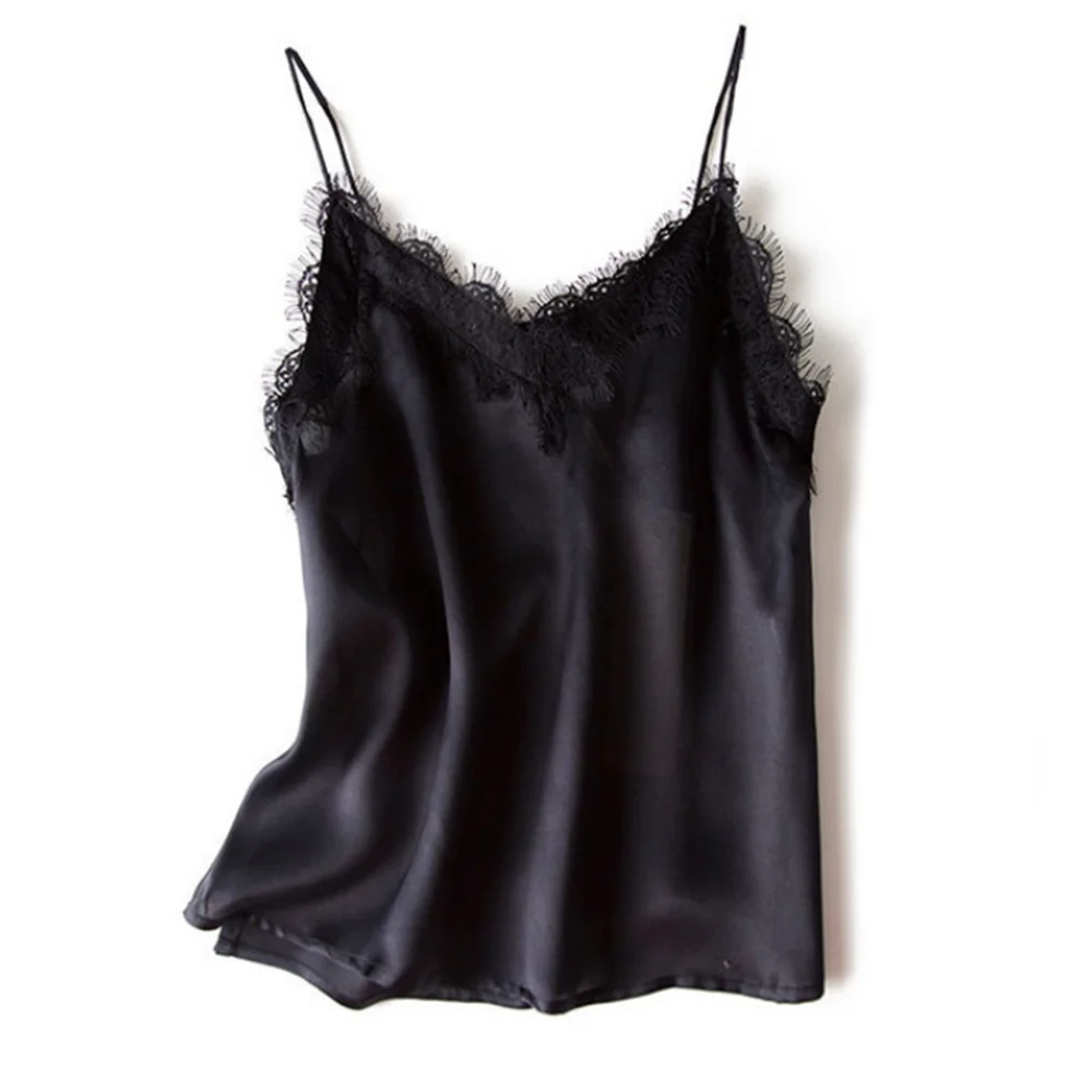100% silk sexy shirts lace satin womens tops summer clothes for women clothing fashion ladies tanks tank top camis cute crop y2k