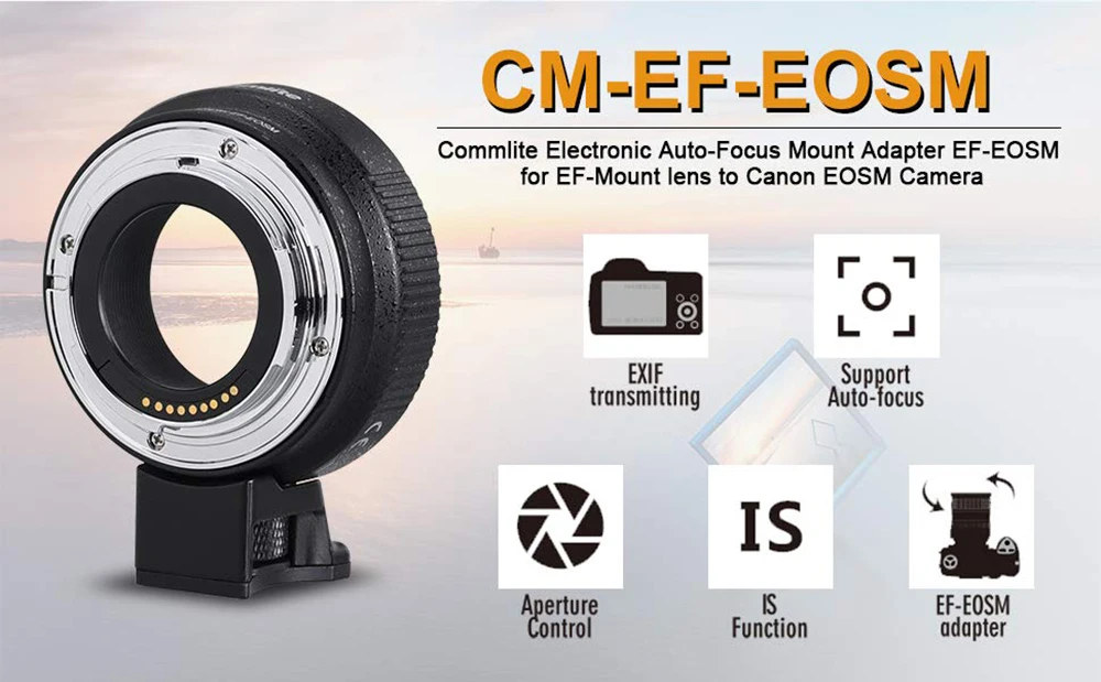 Commlite EF-EOS M Адаптер для крепления объектива с автофокусом для объектива Canon EF/EF-S для беззеркальной камеры Canon EOS M M2 M3 M5 M6 M10 M50 M100