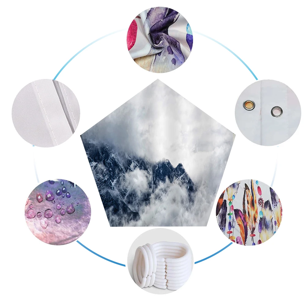 

New Shower Curtain Waterproof Polyester Fabric Bath Curtains 12 Grommet Holes Bathroom Curtains for Bathtub Showers Art Decor