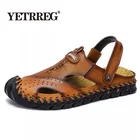 Новые повседневные мужские мягкие сандалии, удобные мужские летние кожаные слиперы, мужские летние уличные пляжные сандалии в римском стиле, большие размеры 38-48