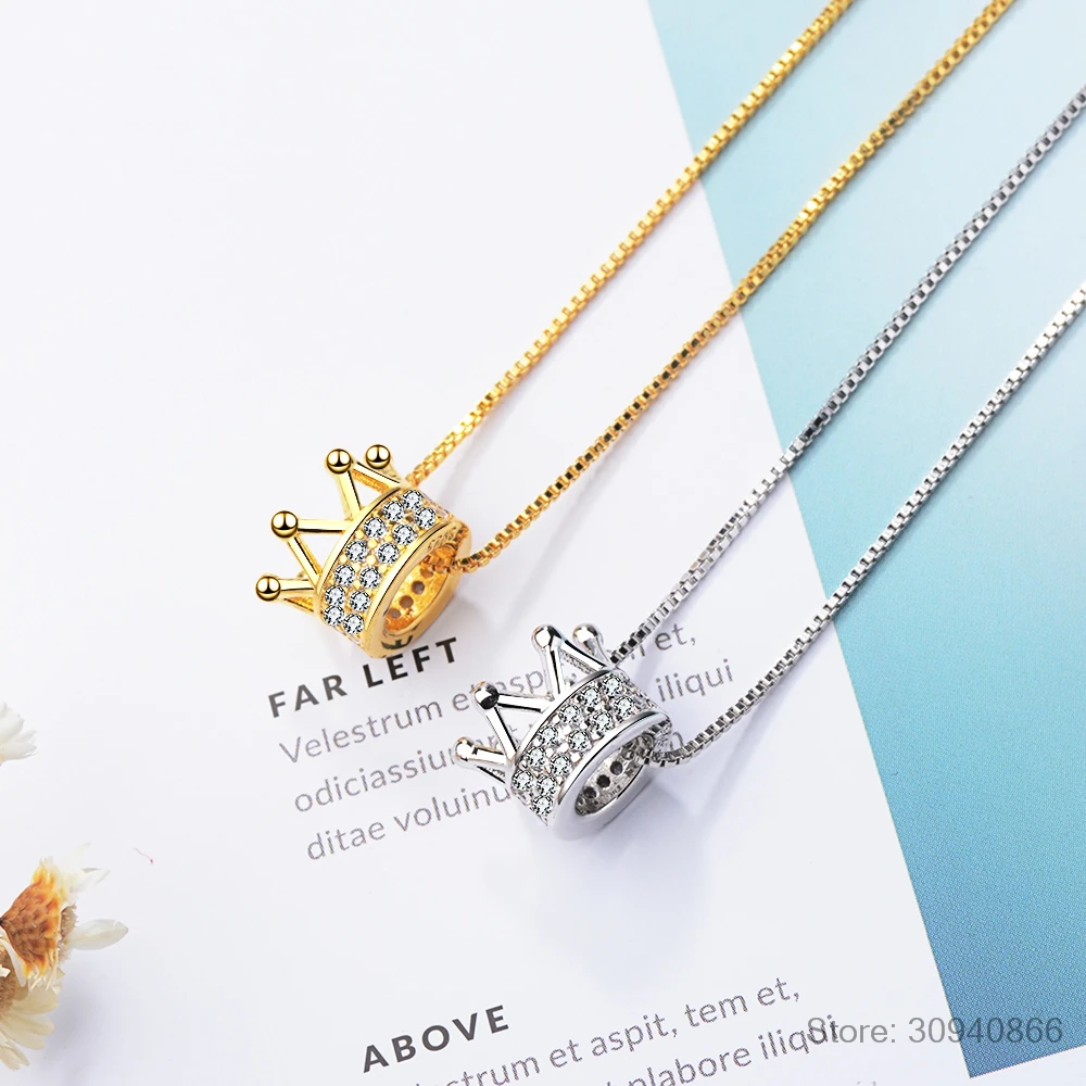 

Luxury 925 Stamp Necklace Chain Silver Golden Crown Pendants Link Women Wedding Party Accessory Lucky Jewelry Gift