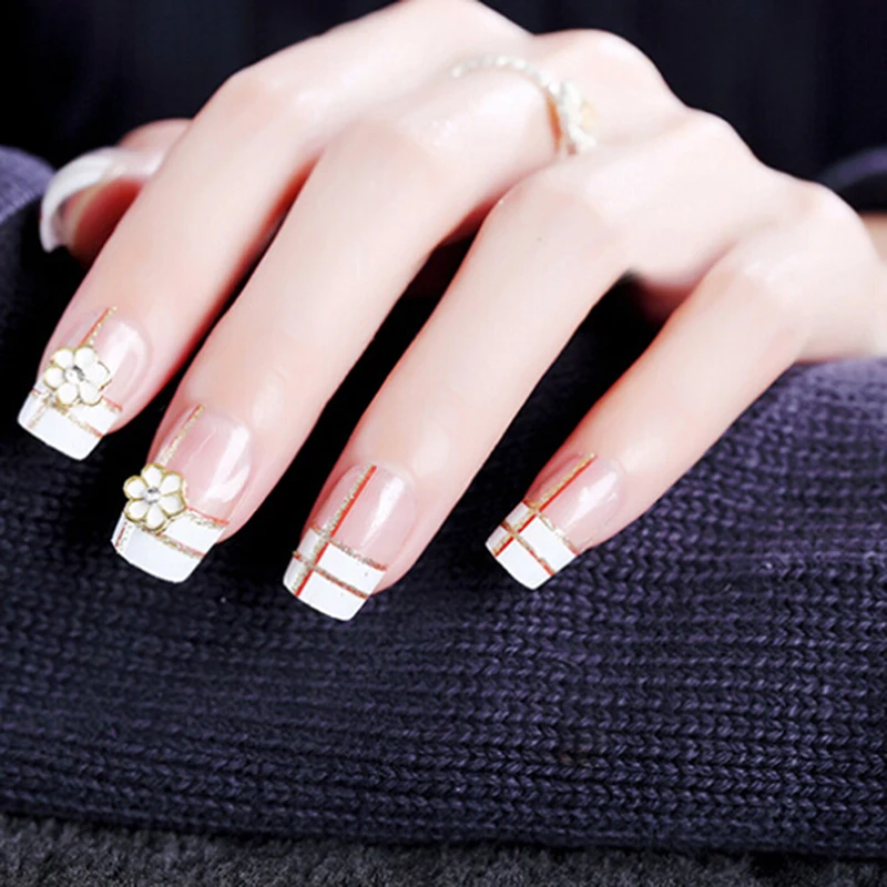 

24pc 3D French Nails Full Frame False Nail Tips Full Cover Fake Nails With Glue