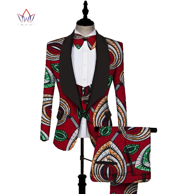 African Print 3 pieces Men sets Dashiki Top and Trouser & Vest Set Bazin  Plus Size Traditional African Clothing WYN431