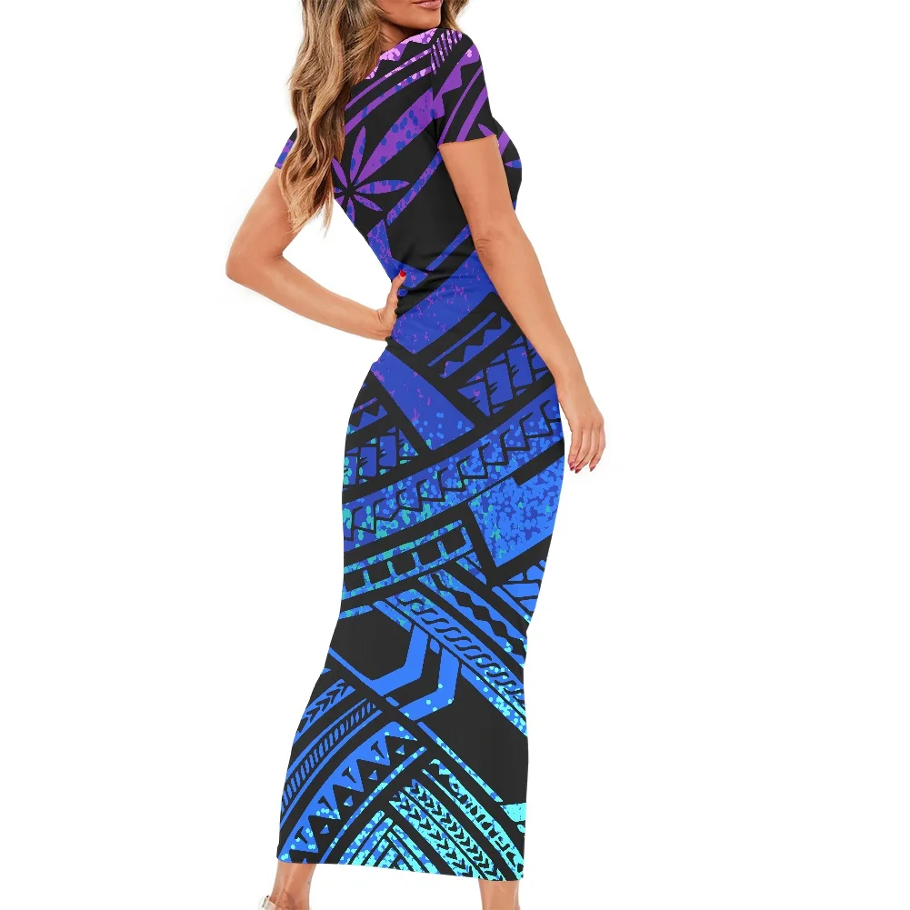 

Women Dress Female Hot Sale Short Sleeve Bandage Bodycon Polynesian Tribal Tattoo Plumeria Design Pencil Clothing Streetwear