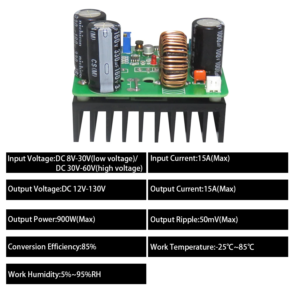 900W DC Boost модуль широкий Напряжение CVCC Шаг вниз Питание 15A 8V 30V/30V 60V 12V 130V с