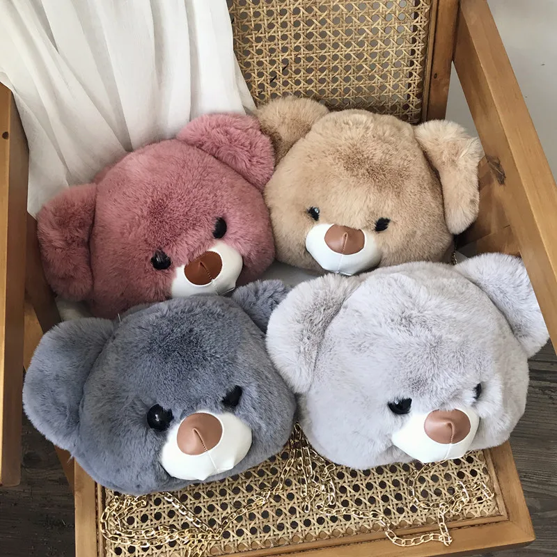 Плюшевая сумка с медведем из искусственного меха дизайнерская мессенджер