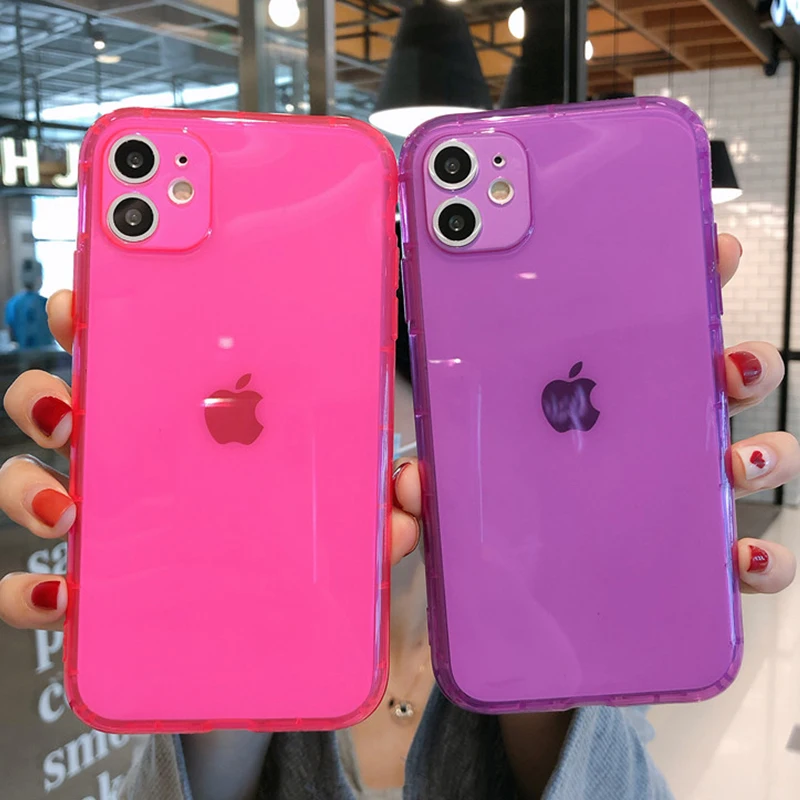 Ударопрочный флуоресцентный однотонный Прозрачный чехол для телефона iPhone 11 Pro Max