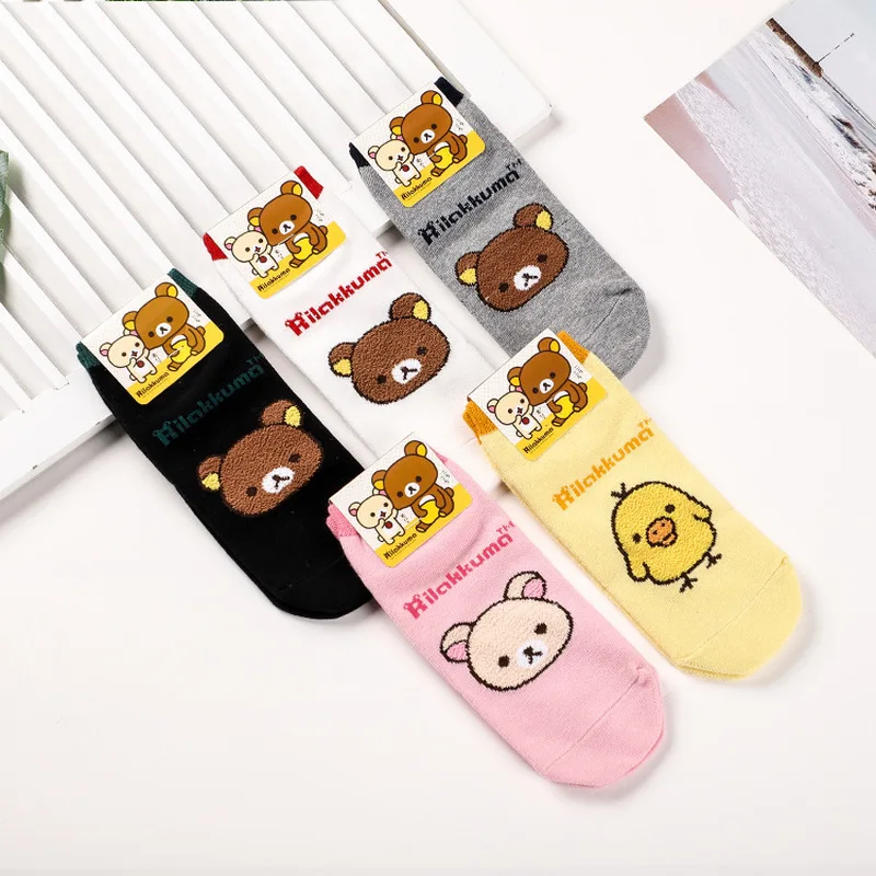 Носки с мультипликационным принтом Rilakkuma Kiiroitori, милые забавные женские хлопковые носки, впитывающие пот, дышащие, calcetines mujer
