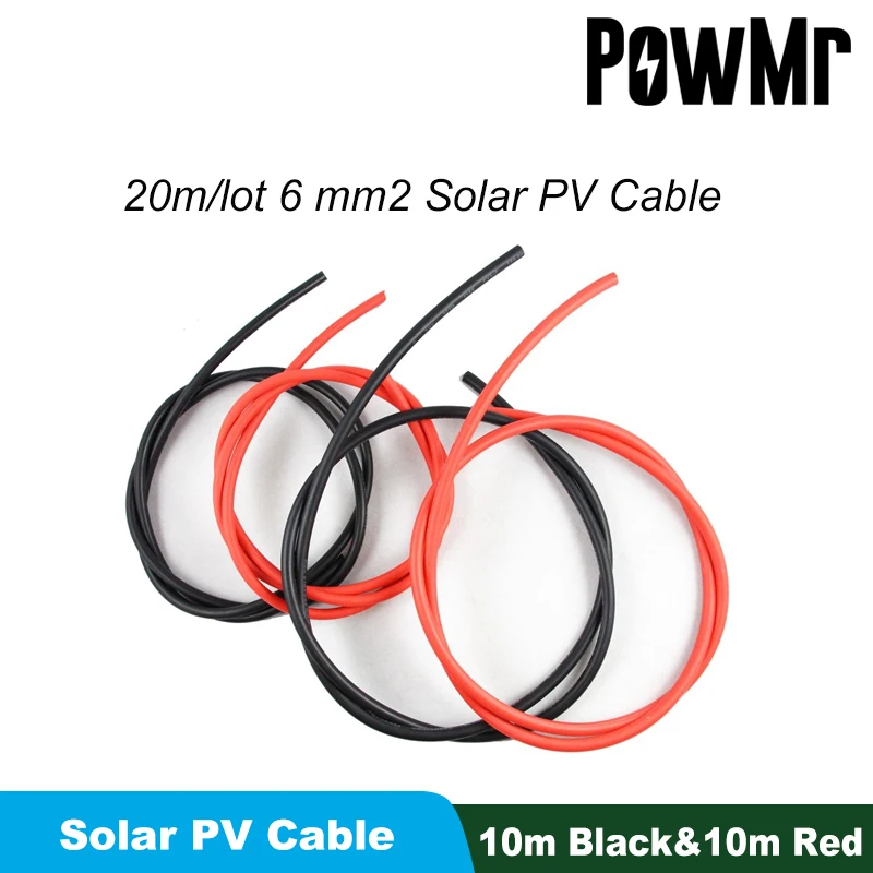 

20 м/лот 6 мм2 солнечный PV-кабель 10 м черный и 10 м красный Солнечный провод класс 5 луженый медный проводник медный Луженый провод Высокое качес...