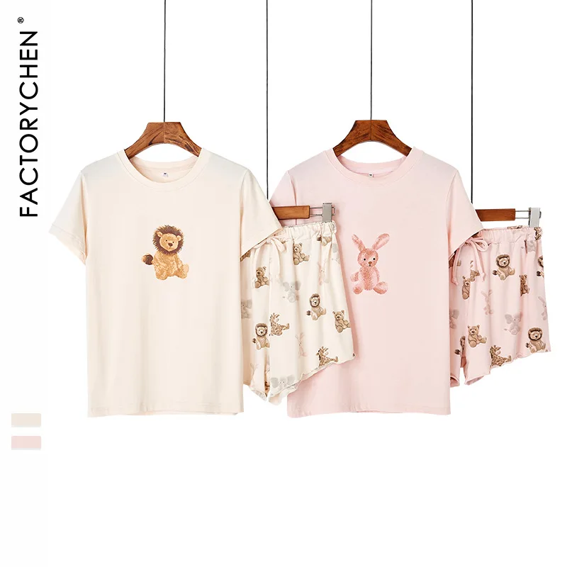 

Женская свободная пижама из модала с круглым вырезом и коротким рукавом