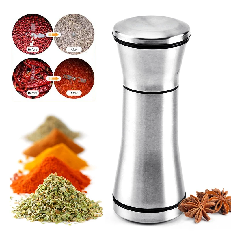 

Stainless Steel Manual Pepper Grinder Metal Handheld Salt and Pepper Mills Adjustable Coarse Kitchen Seasoning Spice Mill