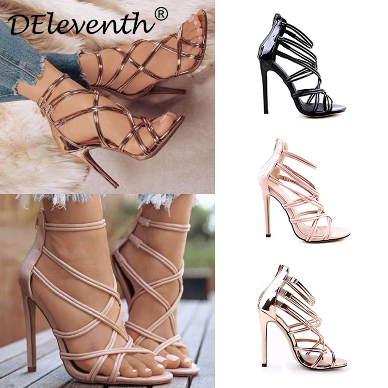 Женские свадебные туфли босоножки на высоком каблуке 11 см с пряжкой и открытым