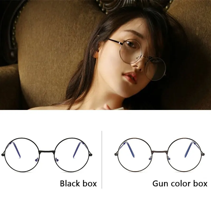Для женщин Винтаж круглая металлическая оправа для очков синий светильник