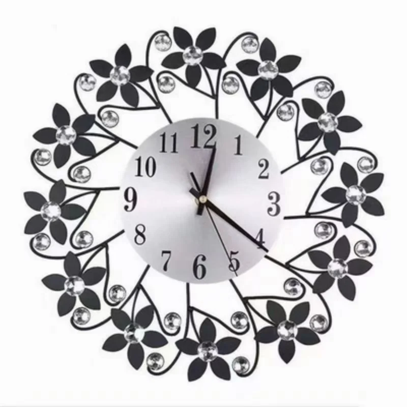 

Железные настенные часы с цветами, металлические креативные Роскошные блестящие часы в форме цветка, круглые бесшумные настенные часы, диз...