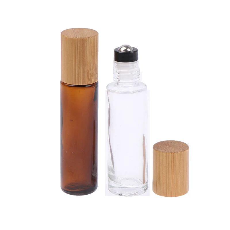 

15ml Frosted Amber Cosmetic Glass Essential Oil Serum Container Matte Brown Roll on Perfume Bottle Bamboo Lid Makeup Accessories