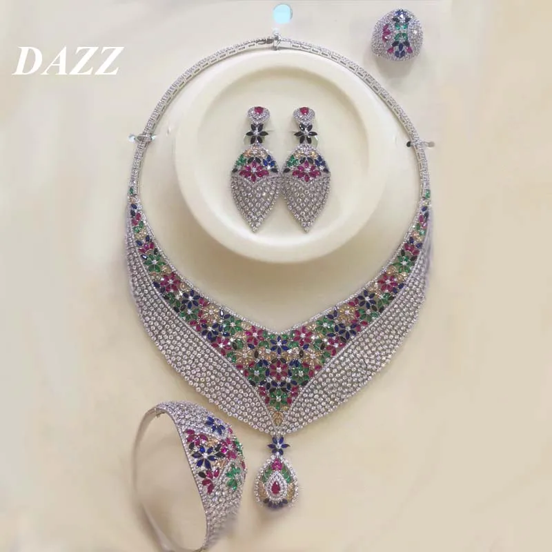 Dazz Роскошные красочные циркон круглый кулон ожерелье серьги кольцо браслет