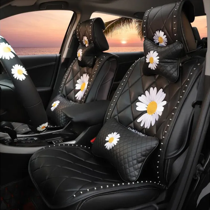 

2020 Fashion goddess car seat cute cartoon car seat cushion small daisy four seasons universal seat cover summer