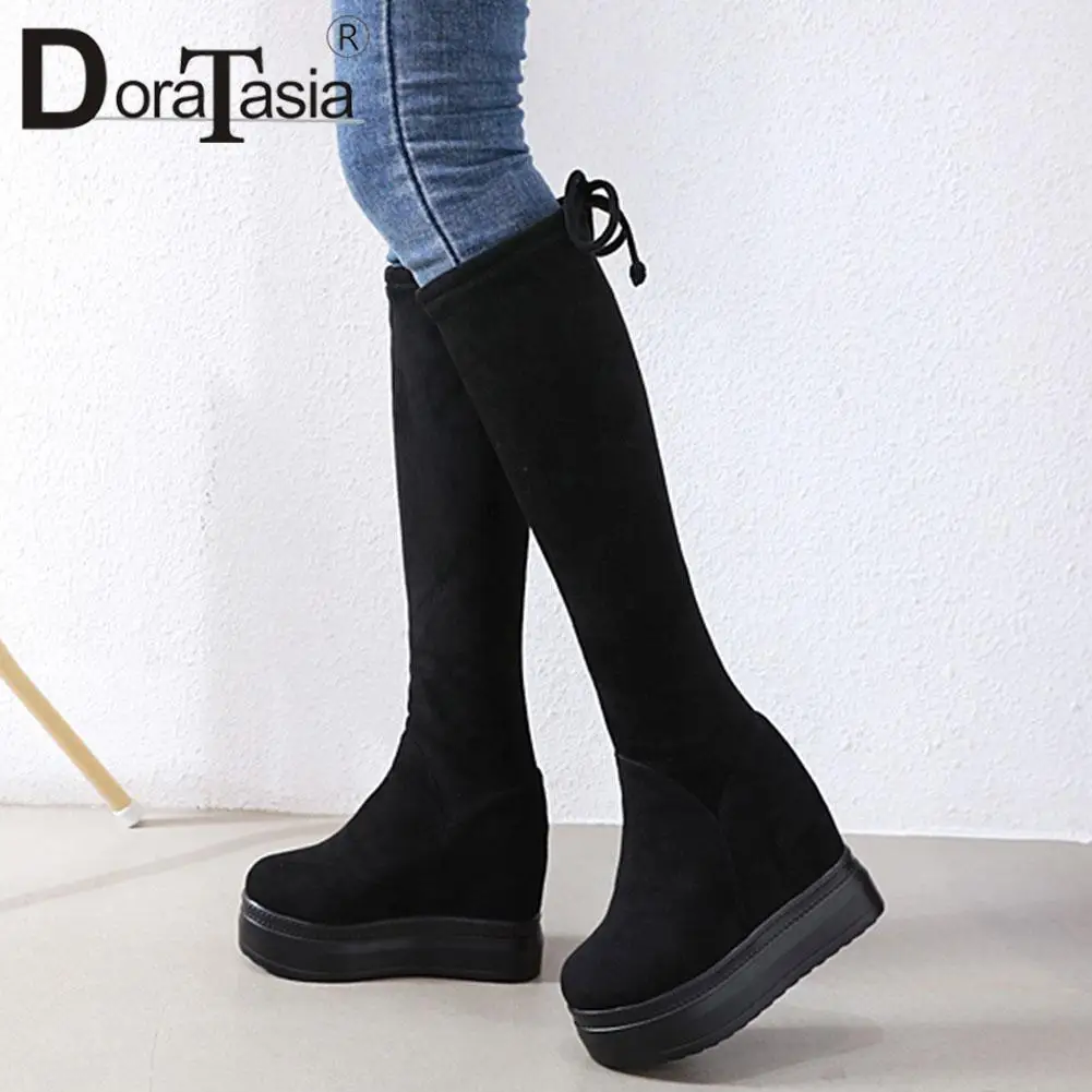

DORATASIA New Elegant Ladies Platform Boots Autumn Winter Height Increasing High Heels women's Boots Casual Party Shoes Woman