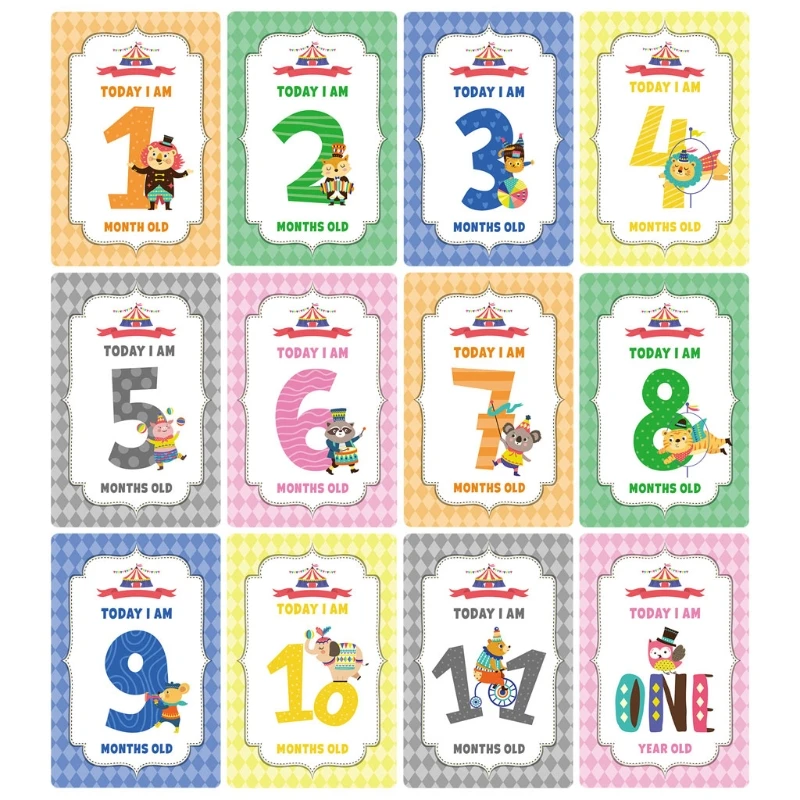 

T5EC 12 Sheet Milestone Photo Sharing Cards Baby Age Cards - Baby Milestone Cards