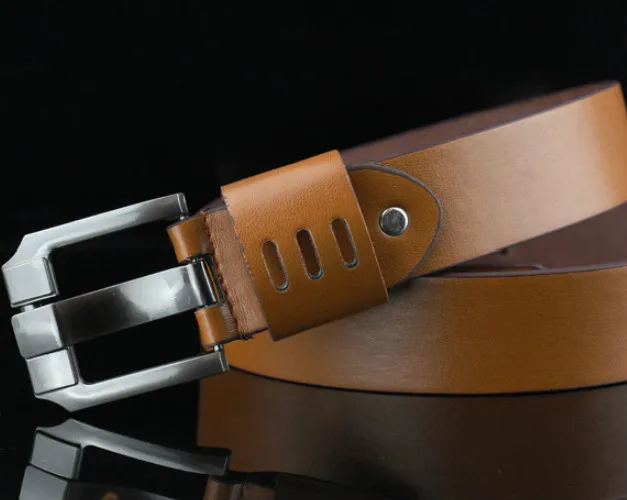 Мужской кожаный ремень с пряжкой винтажный повседневный металлической 110 см