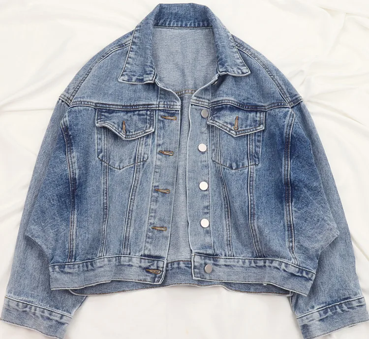 

Женская однобортная Джинсовая Куртка Harajuku с рукавами «летучая мышь»