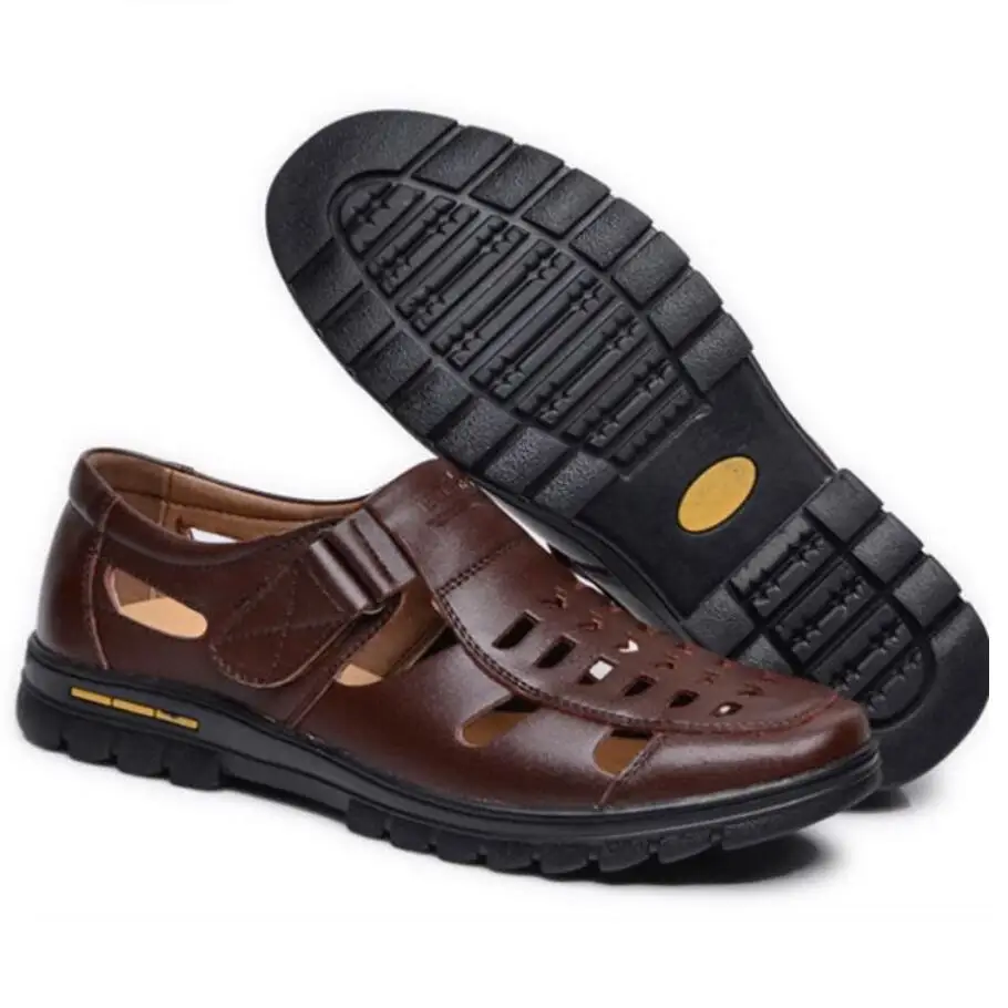 Мужские босоножки из натуральной кожи коричневые сандалии гладиаторы на