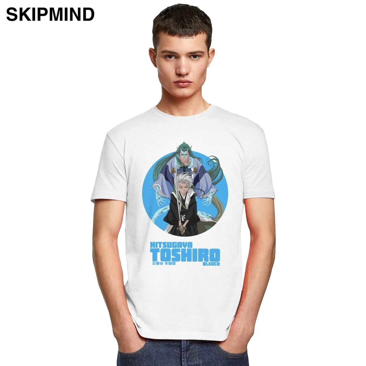 Trendy Japanese Manga Toshiro Hitsugaya T Shirt Men Short Sleeved Summer Anime Bleach T-shirt Crew Neck Cotton Tee Gift | Мужская одежда