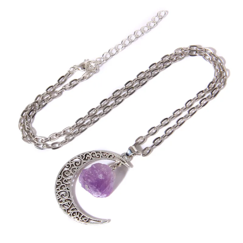 Ретро ожерелье из натурального кварца камня Reiki Raw Stone Retro Moon Necklace Geometric Faith Healing Natural Crystal Quartz Chain Necklaces Jewelry Party Gifts For Women on.