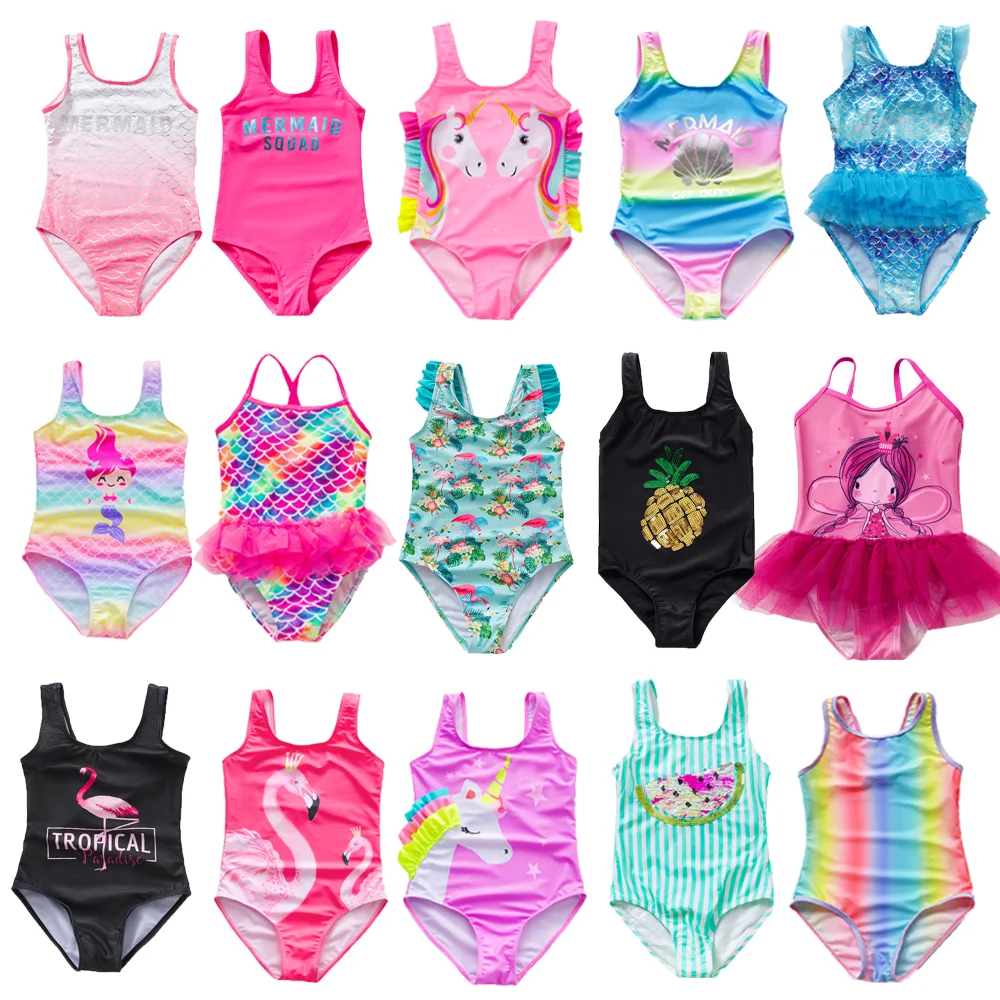 

2-16years Girls Swimsuit One Piece Swimsuit 2021 Fashion Rainbow Mermaid Swimwear For Children Summer Bathing Suits