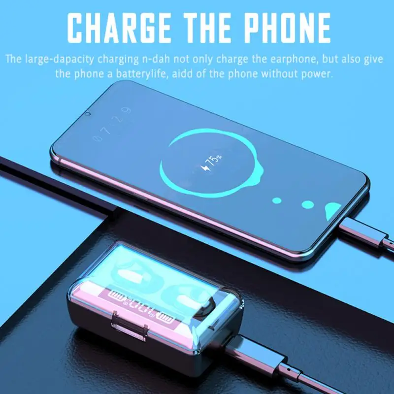 TWS наушники с зарядным футляром 3500 мАч Bluetooth светодиодный дисплей|Наушники и