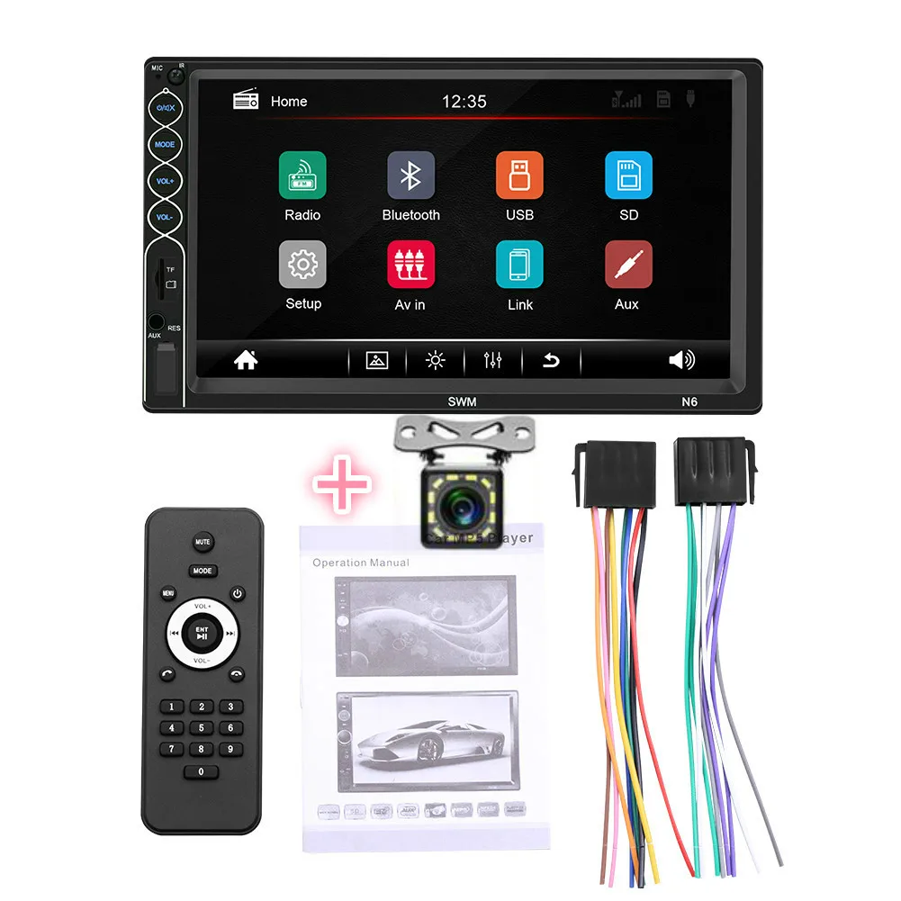 with 12LED camera Автомобильный аудио 2DIN стерео MP5 плеер 7in BT USB AUX FM Радио Android IPhone XR Зеркало Ссылка авто сенсорный экран - Цвет: with 12LED camera