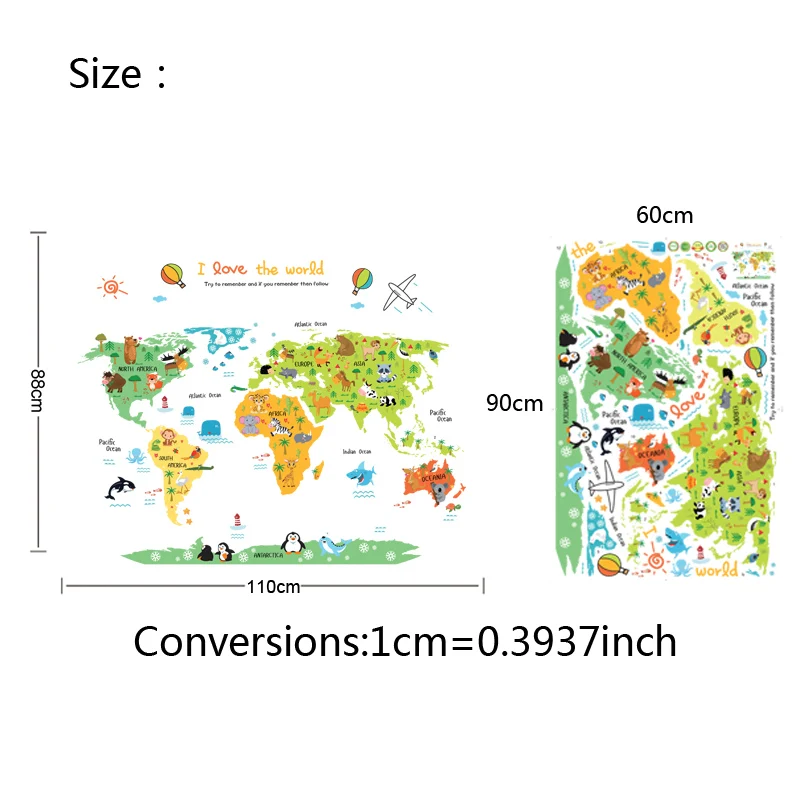 

Cartoon world map PVC DIY Self Adhesive Vinyl Wall Stickers Bedroom Home Decor for Children Room Decoration Art Wall Decal Mural