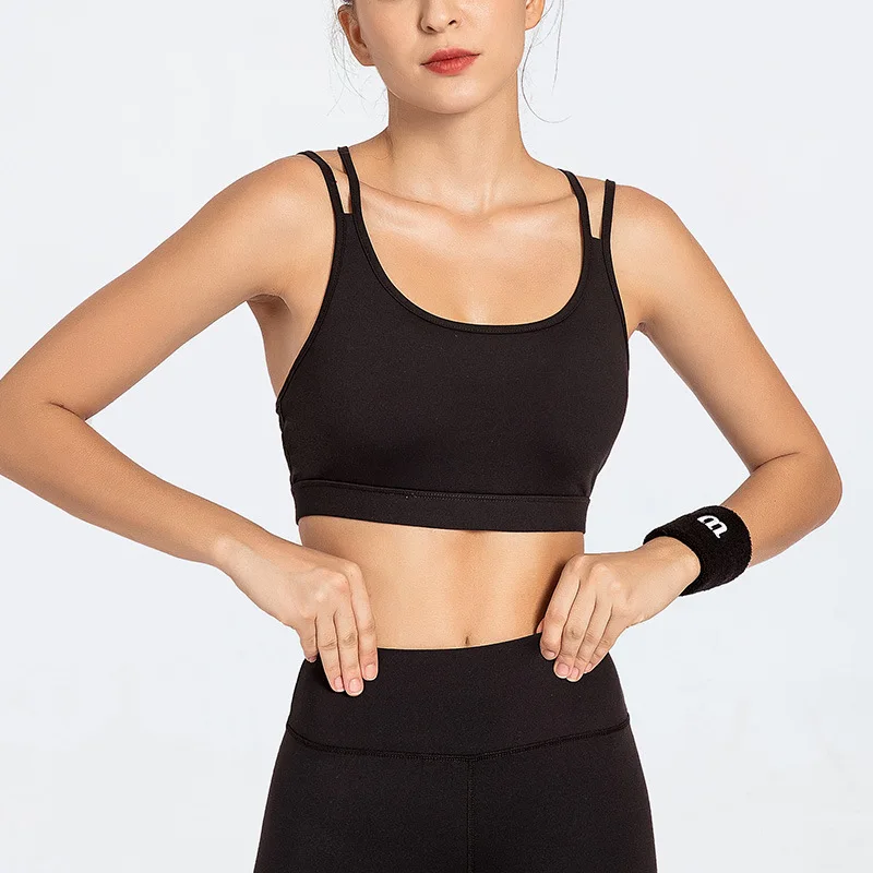 Women Sports Bra Push Up Yoga Tops Crop Active Wear Gym Fitness Shockproof Brassiere Shirt Running Bra Sportswear Female - Цвет: Черный