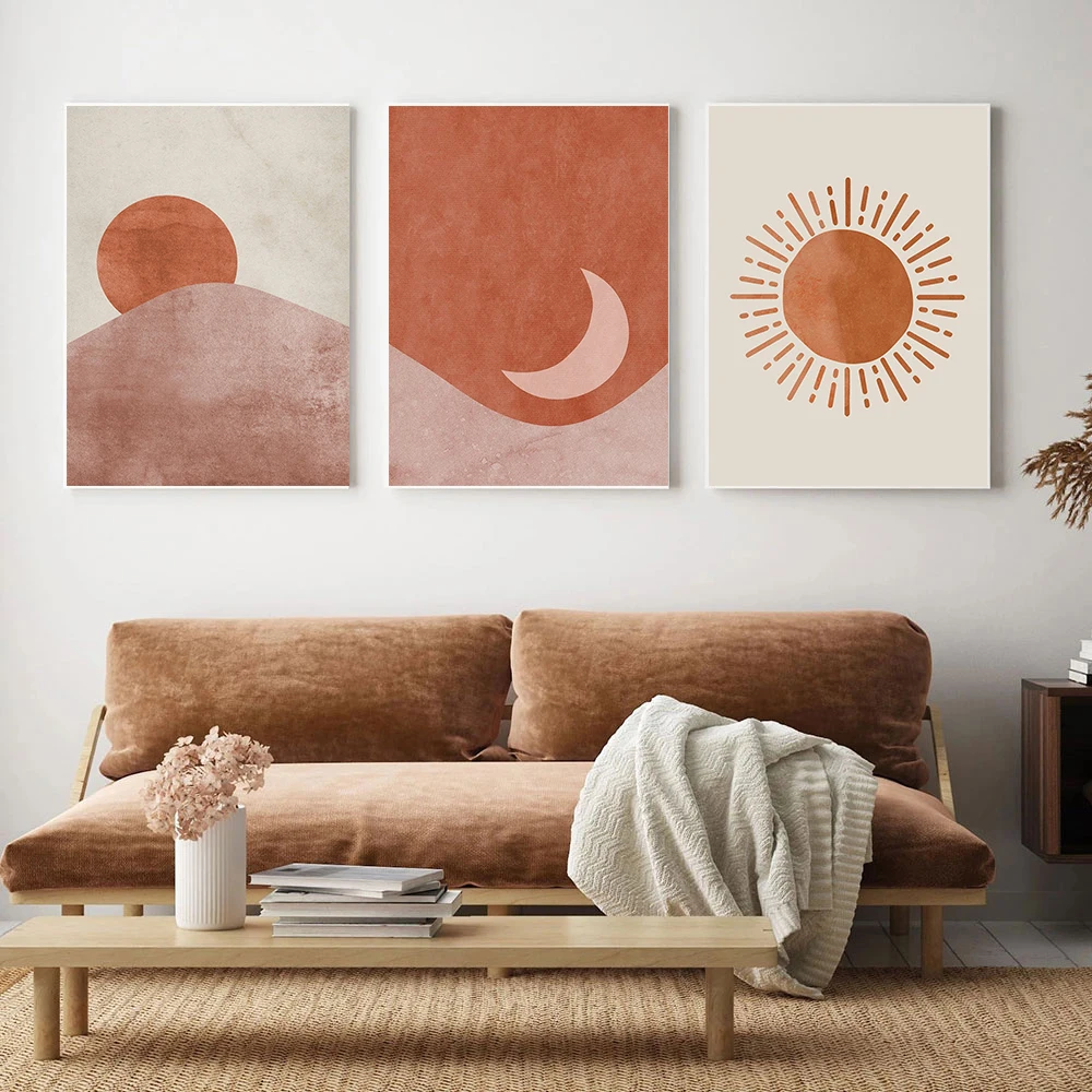 

Mid Century Modern Boho Abstract Sun and Moon Canvas Poster Wall Art Prints Minimalism Painting Gallery Wall Pictures Home Decor